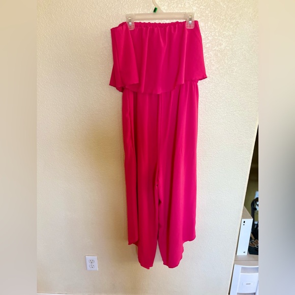 Angashion Women’s Jumpsuit- Sleeveless Ruffle Wide Leg Hot Pink - Medium - Picture 7 of 8